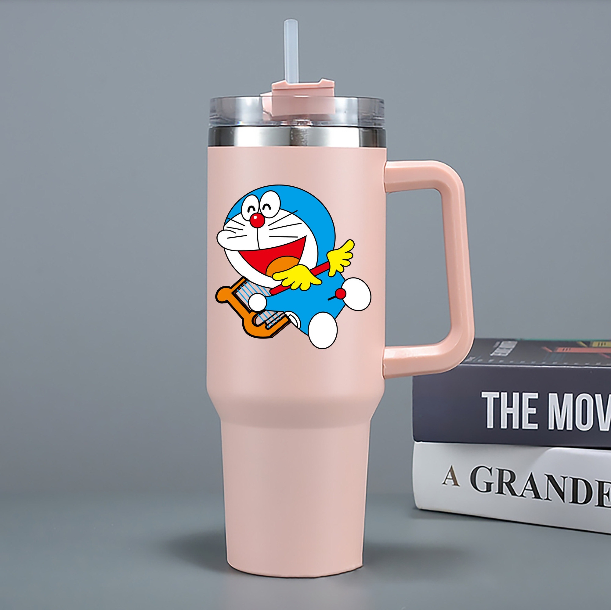 （画像用） ドラえもん Doraemon 1200mL車用タンブラー - クリスタルステッカー（プラスチックストロー付き）